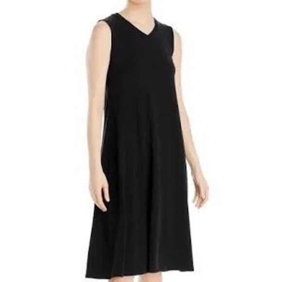 Eileen Fisher black high neck crossover stretchy dress - Picture 1 of 5